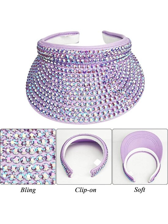 ?Women\'s Purple Sun Shiny Rhinestones Clip On Visor Adjustable Bling Hats main image 4